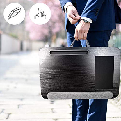 Duronic Laptop Tray with Cushion DML433 | Ergonomic Lap Desk for Bed, Sofa, Car | Built-in Mouse Pad, Wrist Pad and Tablet Holder | Black/Grey | Portable Design with Carry Handle| for Home/Office