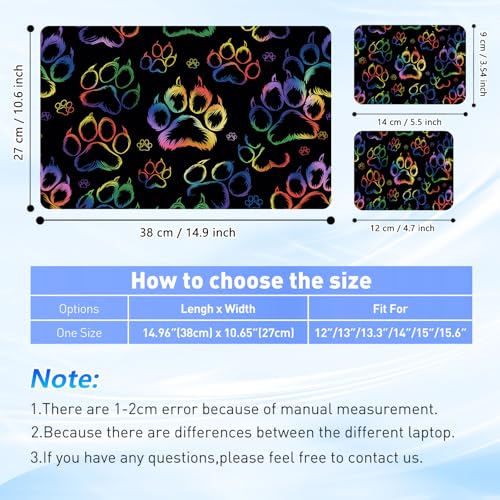 Universal Laptop Skin Sticker Decal with 2 Wrist Pad Skins, Waterproof Scratch Vinyl Cover for 11–15.6 Inch MacBook, HP, Dell, Lenovo, Cutable & Reusable,Rainbow Paw Print - color: Rainbow Paw Print