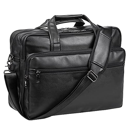 seyfocnia Leather Laptop Bag, Men's 15.6 Inche 17.3 Inche Messenger Briefcase Business Satchel Computer Handbag Shoulder Bag - color: [G]black, size: 17.3 inch