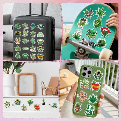 Weed Plant Stickers for Adults - 100 Pcs Green Leaves Trippy Water Bottle Stickers, 420 Waterproof Vinyl Scrapbook Decals for Laptop Journaling - style: Weed Plant