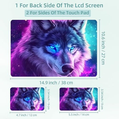 Universal Laptop Skin Decal, 3-Piece Vinyl Protector for 12 13 14 15.6" Notebook, Waterproof Anti-Scratch, Easy Trim & Bubble-Free Finish, Purpl Wolf with Blue Eyes - color: Purpl Wolf with Blue Eyes