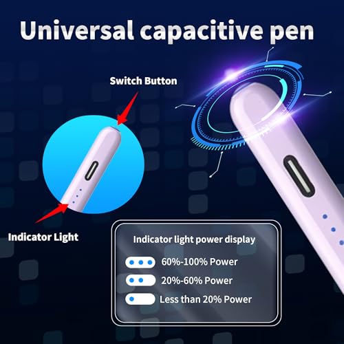 Stylus Pen Android for AMZ Tablet HD 10/Max 11 Compatible with Samsung/Lenovo,Accurate， Push-Button Switch On/Off,Long Battery Life+2Tips(NW Purple) - color: NW Purple