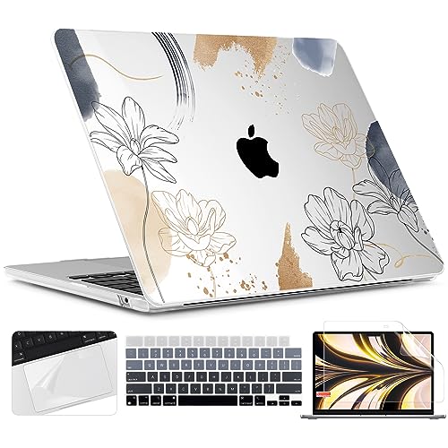 TWOLSKOO for MacBook Air 13 inch Case M5 2026 M4 2025 M3 M2 2024-2022 A3449 A3240 A3113 A2681, Plastic Hard Shell & Keyboard Cover & Screen Film for MacBook Air 13.6 inch Case, Florals X450 - color: Florals X450