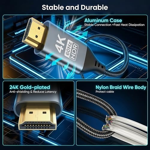 USB C to HDMI Cable for Home Office 6.6FT（4K@60Hz） High-Speed HDMI 2.0 Braided Cord, Thunderbolt 3/4 Compatible for MacBook, iPhone 15/16 Pro/Max,iPad Pro,iMac,Galaxy S8-S25 - size: 6.6FT
