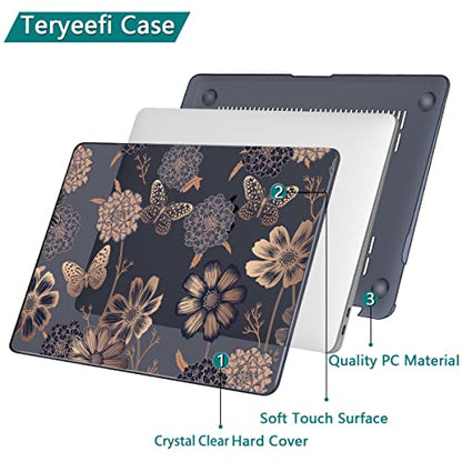 Teryeefi for MacBook Air 13 inch Case 2021 2020 2019 2018 Release (Model A2337 A2179 A1932 Retina Display with Touch ID), Plastic Hard Shell Case & Keyboard Cover for MacBook Air 13 M1, Gold Flowers - color: Gold Flowers
