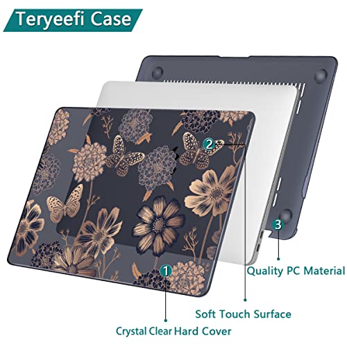 Teryeefi for MacBook Air 13 inch Case 2021 2020 2019 2018 Release (Model A2337 A2179 A1932 Retina Display with Touch ID), Plastic Hard Shell Case & Keyboard Cover for MacBook Air 13 M1, Gold Flowers - color: Gold Flowers