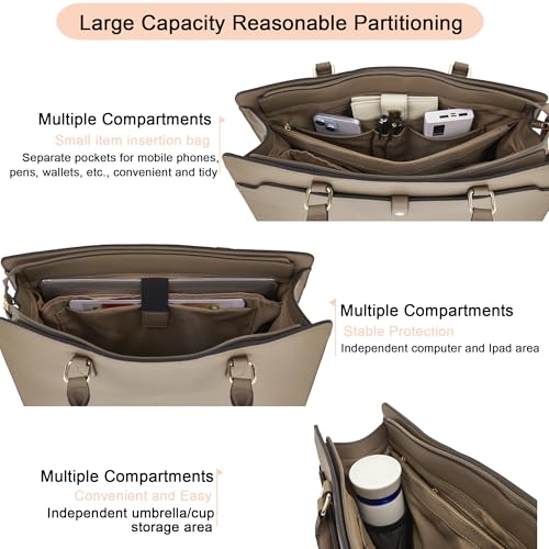 YZAOLL 15.6 Inch Laptop Bag for Women Work Tote Briefcase for Teacher Purse - color: F-camel