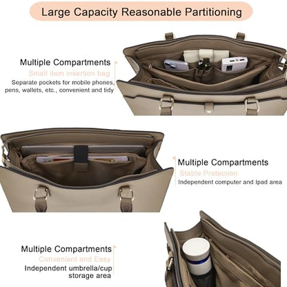 YZAOLL 15.6 Inch Laptop Bag for Women Work Tote Briefcase for Teacher Purse - color: F-camel