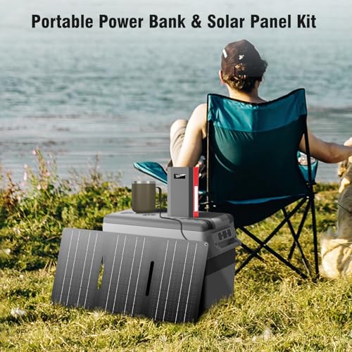 Portable Power Bank with Solar Charger, 65W 110V AC Outlet External Battery Pack Fast Charging 23400mAh Portable Laptop Charger with Solar Panel 30W for Smart Devices Outdoor Camping RV Off Grid
