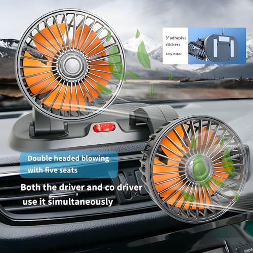 24V Dual-Head Car Fan, Heavy Duty 360° Rotatable Dashboard Fan with 2 Speeds, Powerful Cooling Fan for Truck Bus Semi RV Agricultural Vehicle - color: Dual-24v