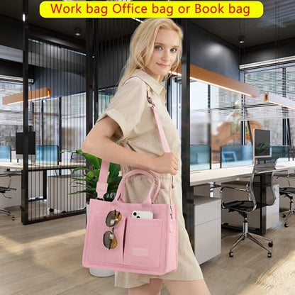 ZHMO Canvas Tote Bag for Women,Women's Bags Crossbody Bags Work Laptop Tote Bag Large Handbags Purse for Travel Nurse Teacher - color: Pink With Compartments