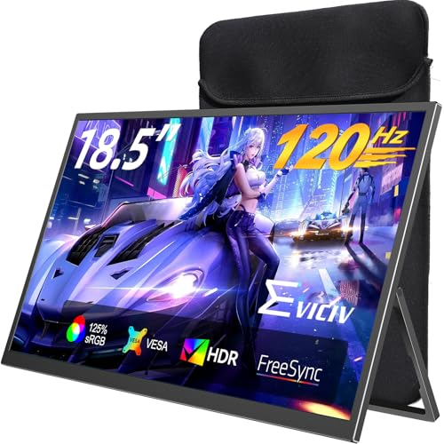 EVICIV Portable Monitor 18.5” 120Hz, 125% sRGB FreeSync 1ms Gaming Monitor | 350Nits | USB-C & MINI HDMI | VESA & Stand | Large Travel External Second Screen for Laptop, Computer, Game Consoles - size: 18.5 Inches