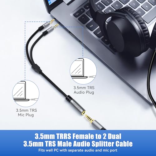 Headphone Splitter for Computer,3.5mm TRRS Female to 2 Dual 3.5mm TRS Male Mic Audio Jack Y Splitter Cable, 1/8inch 2-in-1 Dual-Stereo Jack Gaming Headset Earphones Combiner Cable for PC Laptop-1Feet - color: 3.5mm TRRS 1 Female to 2 TRS Male Splitter, si