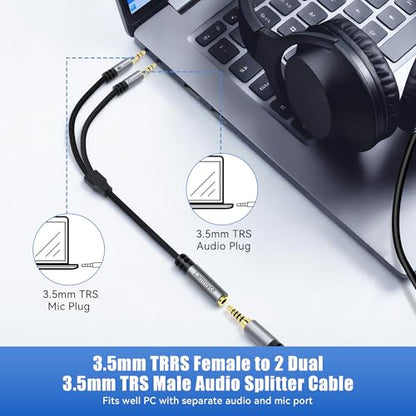 Headphone Splitter for Computer,3.5mm TRRS Female to 2 Dual 3.5mm TRS Male Mic Audio Jack Y Splitter Cable, 1/8inch 2-in-1 Dual-Stereo Jack Gaming Headset Earphones Combiner Cable for PC Laptop-1Feet - color: 3.5mm TRRS 1 Female to 2 TRS Male Splitter, si