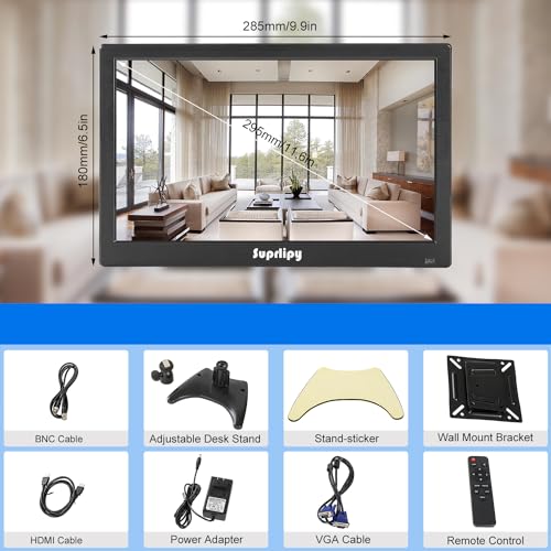 12 inch FHD Small IPS Monitor LCD Display Screen 1920x1080 60Hz 16:9 with BNC VGA AV Input Built-in Lounspeakers for CCTV Security Camera DVR PC RasPi - color: 12 Inch 1920x1080