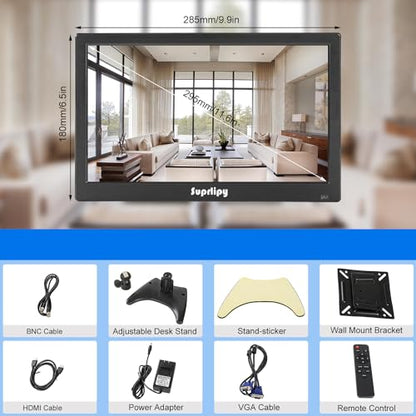 12 inch FHD Small IPS Monitor LCD Display Screen 1920x1080 60Hz 16:9 with BNC VGA AV Input Built-in Lounspeakers for CCTV Security Camera DVR PC RasPi - color: 12 Inch 1920x1080