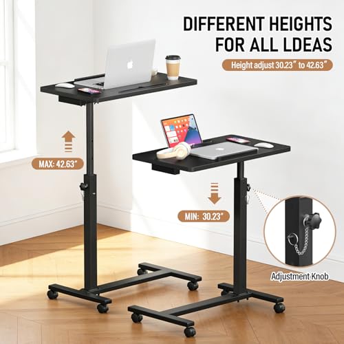 Eocnrhe Adjustable Overbed Bedside Table, Hospital Bed Table with Wheels, Portable Rolling Desk, Mobile Small Standing Desk, Rolling Laptop Stand, Computer Cart - size: 29.92inch