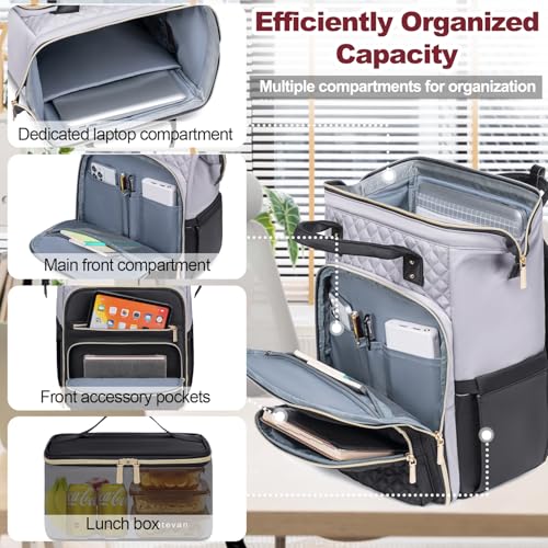 Otevan 15.6 Inch Laptop Backpack for Women, Work Backpack with Lunchbox, Insulated Backpack Cooler, Teacher Nurse Travel Backpack for Women, Gray/Black, 24009 - color: Gray/Black