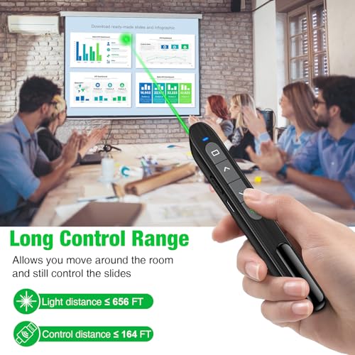 2 in 1 USB Type C Rechargeable Presentation Clicker with Green Pointer, Wireless Presenter for PowerPoint Presentation PPT Clicker, 2.4GHz Presentation Remote Slide Advancer for Computer MacBook - style: Green+Rechargeable+Black
