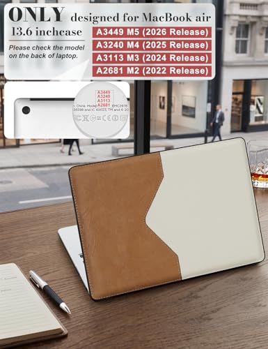 iCasso Compatible for MacBook Air 13 inch Case M5 2026 M4 2025 M3 M2 2024-2022 Model A3449 A3240 A3113 A2681,Sturdy Protective Leather Hard Shell 13.6 MacBook Air Case,Splicing Design - color: Splicing Design