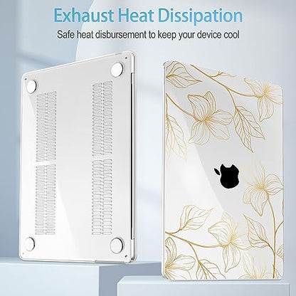 Mektron for 2026/2025/2024/2023 MacBook Air 15 INCH M5 A3448 /M4 A3241 /M3 A3114 /M2 A2941 Case, Printed Plastic Hard Shell Cover with 15.3" Liquid Retina Display Touch ID, Gold Flower S718 - color: Gold Flower S718