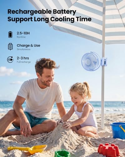 Gaiatop Portable Clip on Fan, Mini Personal Rechargeable Fan | Battery Operated, Small 3 Speed Quiet 360° Rotate, Cooling for Desk Table Home Office Stroller Camping Women Gifts Light Blue - color: light Blue
