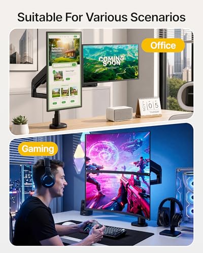 monTEK Dual Monitor Arm, Vertical Stackable 17–40" Full Motion，Black | Vertical Stackable Mechanical Spring For 17–40"Ultrawide Monitor, Hold Up To 26.4 Lbs Each, Compatible With 75/100 VESA Mount - size: Dual Arm without USB