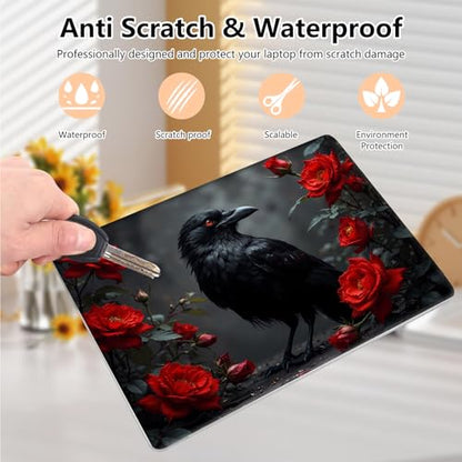 Laptop Skin Sticker Decal 15.6 Inch,12 13 13.3 14 15 15.6 in Laptop Netbook Skins for Notebook,Art Decal Removable Waterproof Scratch Resistant,Universal Vinyl Cover,Crow Red Flower - color: Crow Red Flower