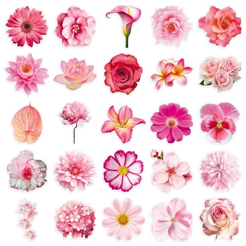 Transparent Flower Stickers,50Pcs PET Waterproof Flower Stickers for Window, Water Bottles, Laptop, Notebook, Scrapbook, Luggage, Cell Phone, Helmet, Party Favors(colourful-B14) - color: Colourful-b14