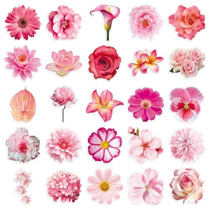 Transparent Flower Stickers,50Pcs PET Waterproof Flower Stickers for Window, Water Bottles, Laptop, Notebook, Scrapbook, Luggage, Cell Phone, Helmet, Party Favors(colourful-B14) - color: Colourful-b14