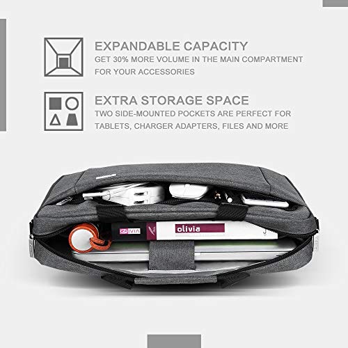Voova 15.6-15 Inch Laptop Bag, Computer Bag, MacBook Bag, Gray | Expandable splash-proof laptop messenger bag with removable strap; fits notebooks, MacBook, HP, Dell, Lenovo and Asus - color: Gray, size: 14-15.6 Inch