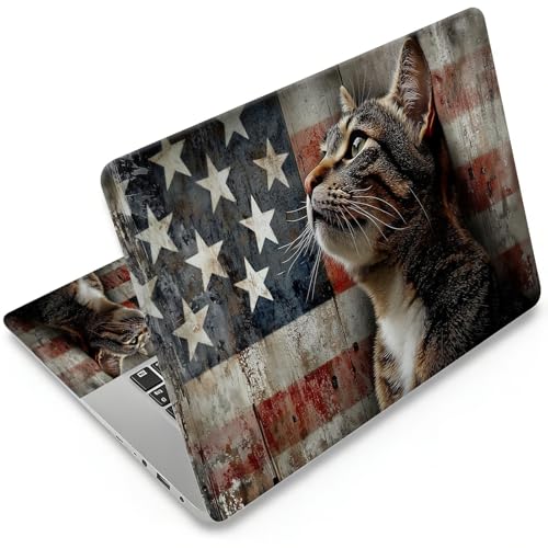 Universal Laptop Skin Sticker, 11-15.6 Inch Reusable Vinyl Laptop Skin Decal, Scratch Resistant Waterproof Cover, Easy to Trim & Apply, American Flag Cat - color: American Flag Cat