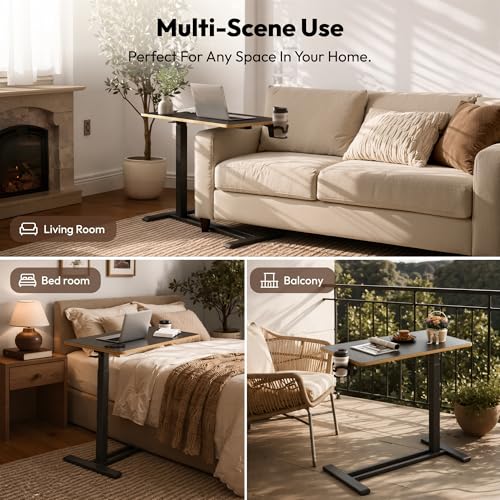 SANODESK 32''Pneumatic Adjustable Overbed Bedside Table with Hidden Casters | Medical Mobile Side End Table Laptop Computer Standing Desk Cart with Tray, Hospital and Home Use,31.5" Wx 17.7"D,Black Maple - color: Black Maple, size: Large