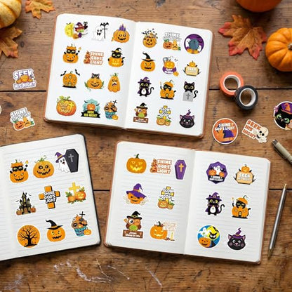 50 Pcs Spooky Halloween Stickers Bible Verse Scrapbook Stickers | Halloween Christian Design, Waterproof Water Bottle Stickers, Ghost Pumpkin Sticker, Vinyl Decals for Luggage Laptop Journal - style: Halloween