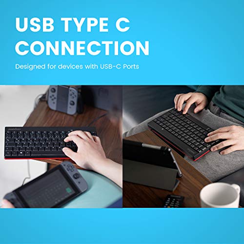 Perixx PERIBOARD-422 Wired USB-C Mini Keyboard, USB Type C Connector, Black, US English Layout
