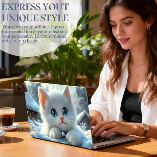 Universal Laptop Skin Sticker Decal,15.6 Inch Laptop Vinyl Cover for 13" 14" 15.6" Laptop,Scratch-Resistant Waterproof Protector Wrap,Reusable with Wrist Pads,Snowy Blue Eye Cat - color: Snowy Blue Eye Cat