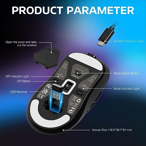 ATTACK SHARK X3 49g Ultra-Lightweight Wireless Gaming Mouse, Black | Bluetooth 5.2/2.4G Wireless/Wired, PAW3395 Gaming Sensor, 26K DPI, 200h Battery Life, Programmable Buttons for PC/Mac/Win - color: Black