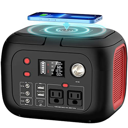 ENOFLO 300W Portable Power Station, 228Wh Solar Generator | 110V Pure Sine Wave AC Outlet, 61600mAh Lithium Battery Backup for CPAP, Camping, RV, and Home Emergency - color: Red-Black1