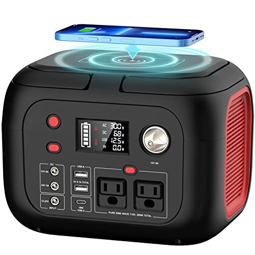 ENOFLO 300W Portable Power Station, 228Wh Solar Generator | 110V Pure Sine Wave AC Outlet, 61600mAh Lithium Battery Backup for CPAP, Camping, RV, and Home Emergency - color: Red-Black1