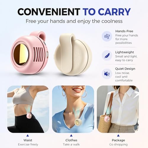 Portable Clip-On Fan, Mini Bladeless Waist Fan, 5100RPM 25dB Ultra-Quiet 3-Speed Rechargeable Small Whirlwind Fan, Hands-Free Personal Cooling for Outdoor Travel Office Camping with USB-C - color: White-Pink