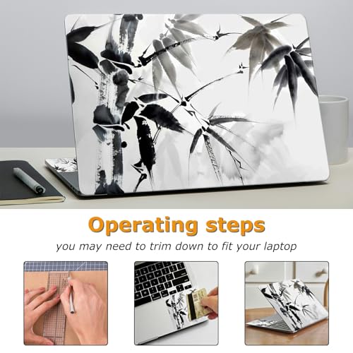 Universal Laptop Skin Sticker with 2 Wrist Pad Decals, 3-Piece Removable Vinyl Laptop Cover, Black Bamboo Waterproof Anti-Scratch, Easy-Trim Fit for 13.3" 14" 15.6" Laptops - color: Black Bamboo