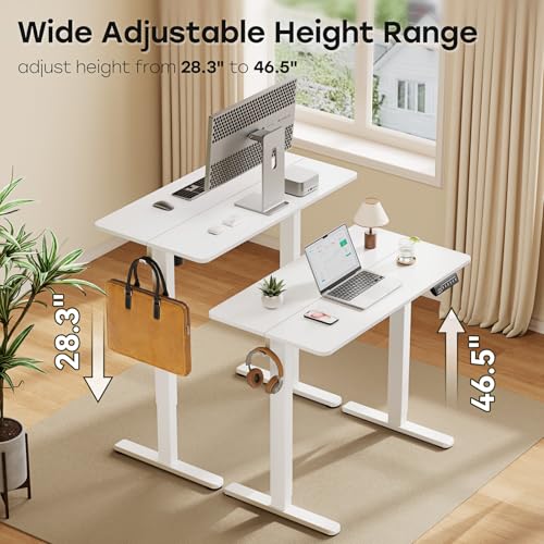 Small Electric Standing Desk, 40" ×20" White Standing Table, Height Adjustable Compact Sit Stand Desk with Splice Board, Home Office Table with 2 Hooks - color: Pearl White, size: 40"