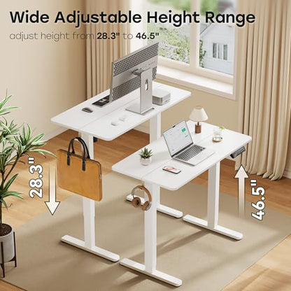 Small Electric Standing Desk, 40" ×20" White Standing Table, Height Adjustable Compact Sit Stand Desk with Splice Board, Home Office Table with 2 Hooks - color: Pearl White, size: 40"