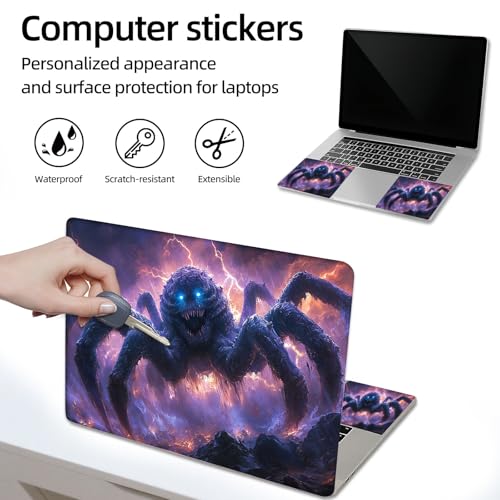Aesthetic Laptop Skin Sticker, Frost Spider with Glowing Blue Eyes Waterproof Vinyl Laptop Decal, Removable Bubble Free, Reusable Protective Cover for 13 14 15 15.6 Inch - color: Frost Spider with Glowing Blue Eyes