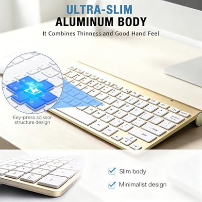 Wireless Keyboard, 78 Keys 2.4G Bluetooth Thin Lightweight Silent Keyboard for Laptop/PC/Tablet/Desktop/Smart TV - color: Gold
