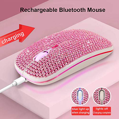 Bluetooth Mouse,Bling Dazzling 2.4GHz Rechargeable Wireless Mouse Slim Mouse with USB Receiver, Compatible with Notebook, PC, Laptop, Computer, MacBook,Great Present idea for Her (Pink) - color: Pink