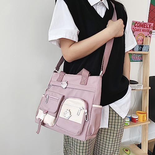 Phaoullzon Cute Messenger Bag Kawaii Crossbody Purse for Teen Shoulder Tote | Gifts for Girls/ Women, Nylon Japanese College Satchel Travel Work Gym Handbag - color: Purple, style: Medium