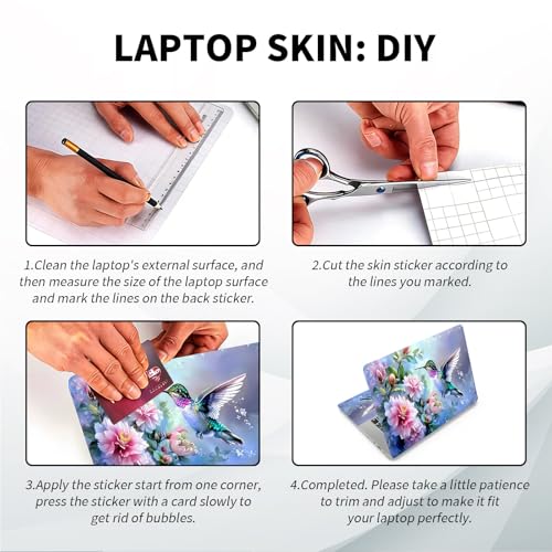 Universal Laptop Skin, DIY Cut-to-Fit Vinyl Cover Compatible with HP, Dell, Lenovo, Mac (13.3" to 15.6"), Anti-Scratch, No Residue & Bubble-Free Protective Decal Sticker, Hummingbird Pink Flower - color: Hummingbird Pink Flower