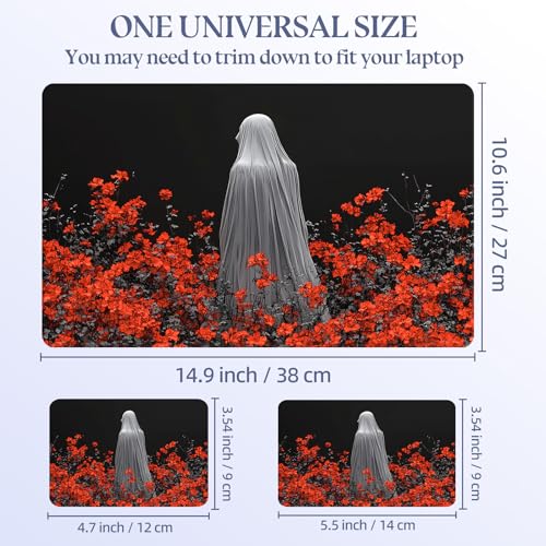 Universal Laptop Skin Sticker Decal,15.6 Inch Laptop Vinyl Cover for 13" 14" 15.6" Laptop,Scratch-Resistant Waterproof Protector Wrap,Reusable with Wrist Pads,Ghostly Figure in Red Flowers - color: Ghostly Figure in Red Flowers