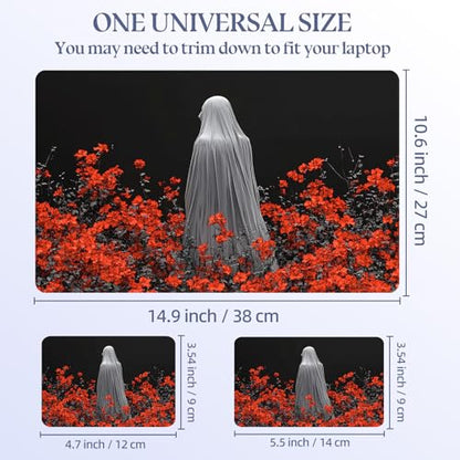 Universal Laptop Skin Sticker Decal,15.6 Inch Laptop Vinyl Cover for 13" 14" 15.6" Laptop,Scratch-Resistant Waterproof Protector Wrap,Reusable with Wrist Pads,Ghostly Figure in Red Flowers - color: Ghostly Figure in Red Flowers